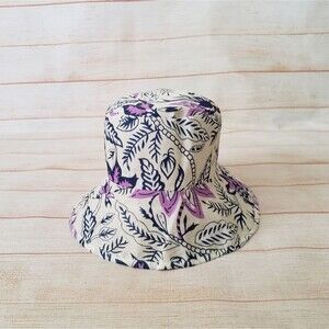 Hat Attack Printed Floral Bucket Hat 100% Cotton Reversible Blue One Size Summer